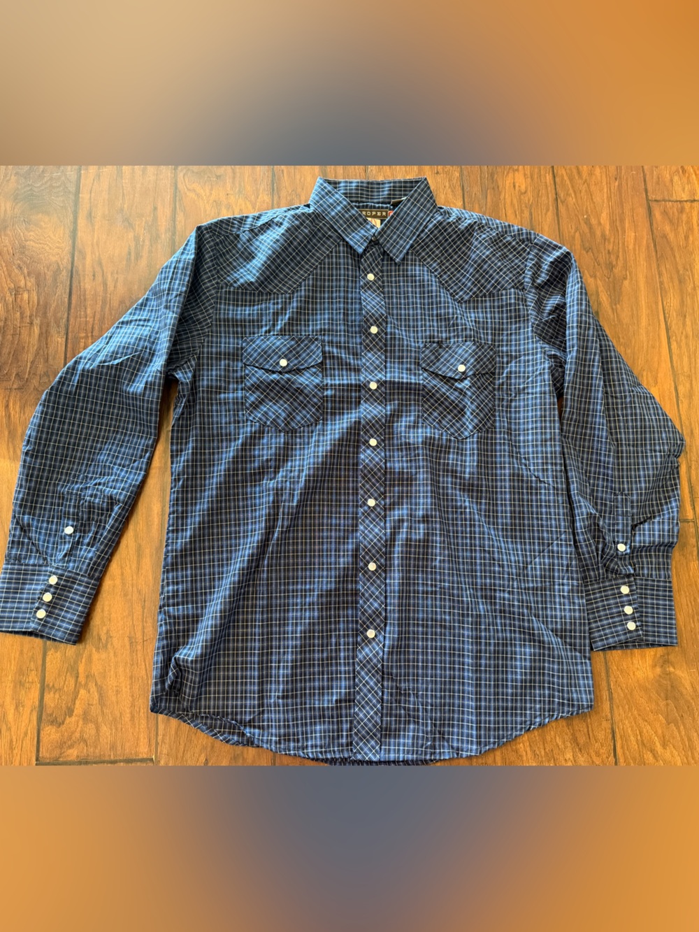Roper NWT Navy and Black Windowpane Plaid Western Shirt